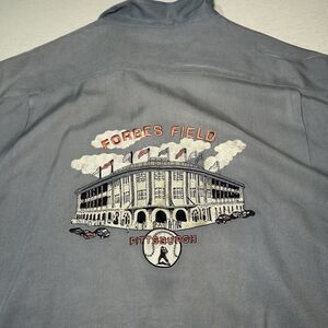 VTG Nat Nast blue/gray silk shirt XL embroidered Forbes Field, Pittsburgh